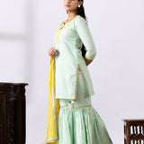 Sea Green Dori Embroidered Short Kurta Gharara Set