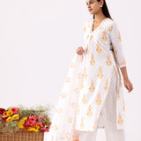 Ivory A-Line Block Printed Cotton Kurta And Palazzo Set
