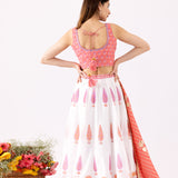 Foil Print Pink Chanderi Lehenga Set