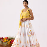 Foil Print Yellow Chanderi Lehenga Set