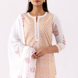 Yellow Block Printed Ivory Straight Kurta And Palazzo Set