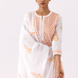 Orange Block Printed Ivory Straight Kurta Palazzo Set