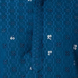 Dark Blue Cotton Silk Embroidered Dhoti Set