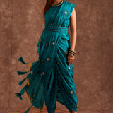 Aqua Blue Pure Chinon Drape Saree