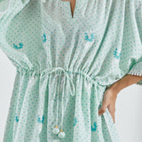 Light Blue A-Line Kurta With Floral Print