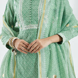 Printed Light Green Cotton Silk Floral Anarkali Set