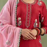 Maroon Cotton Silk Kurti Set With Gharara Pants