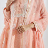 Printed Light Peach Floral Cotton Silk Anarkali Set