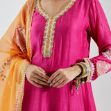Beautiful Pink Anarkali Set With Gold Print