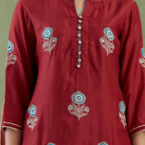Dark Maroon Kurta Sharara Set With Gold Lace Work Bottom