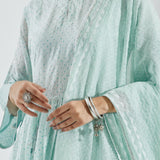 Light Sky Blue Kurti Set With Silver Floral Design