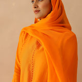 Bright Orange Russian Silk Solid Kurti Set