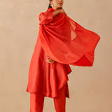 Scarlet Red Russian Silk Subtle Embroidered Kurti Set