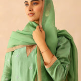 Spring Green Russian Silk Subtle Embroidered Kurti Set