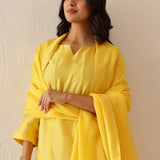 Light Lemon Yellow Russian Silk Solid Kurti Set