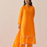 Bright Orange Russian Silk Solid Kurti Set