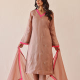 Old Rose Pink Russian Silk Subtle Embroidered Kurti Set