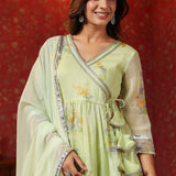 Pastel Green Chiffon Floral Printed Gharara Set