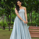 Pastel Grey Cotton Printed Gown Set