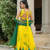 Golden Fizz Yellow Chinon Shibori Lehenga Set