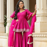 Solid Dark Pink Cotton Silk Sharara Set