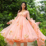 Peach Pink Organza Floral Anarkali Set
