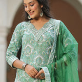 Seafoam Green Cotton Floral Printed Kurti Set