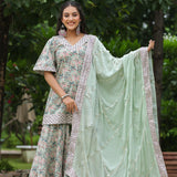 Conch Grey Cotton Floral Printed Sharara Set