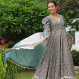 Granny Grey Cotton Floral Printed Anarkali Set