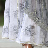 White And Grey Georgette Floral Printed Sharara Set