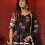 Black Organza Floral Printed Gharara Set