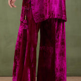 Dark Pink Velvet Short Kurta And Sharara Set