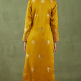 Floral Foil Print Mustard Straight Kurta And Pant