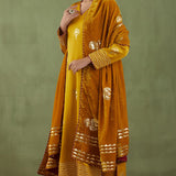 Floral Foil Print Mustard Straight Kurta Set