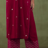 Rani Red Velvet Straight Kurta Set With Dupatta