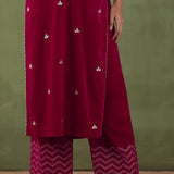Rani Red Velvet Straight Kurta And Pant