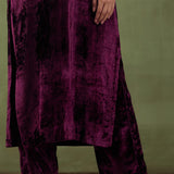 Dark Purple Silk Velvet Straight Kurta And Pant Set