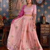 Pink Foil Printed Cotton Silk Lehenga Set With Dupatta