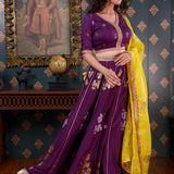 Purple Foil Printed Cotton Silk Lehenga Set With Dupatta