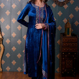 Embroidery Dark Blue Velvet Kurta Set