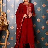 Embroidery Dark Maroon Velvet Kurta Set