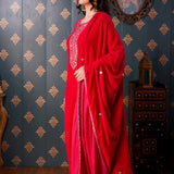 Embroidery Dark Red Velvet Kurta Set