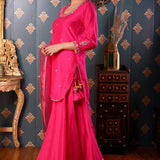 Hand Embroidery Bright Pink Cotton Silk Sharara Set