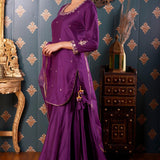 Hand Embroidery Purple Cotton Silk Sharara Set