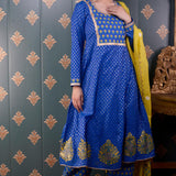 Royal Blue Butti Chandary With Block Print Kurti Set