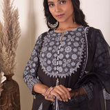 White Foil Block Print Gharara Set With White Lace Work