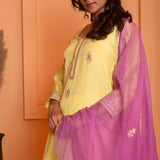 Yellow Embroidery Kurta Gharara Set