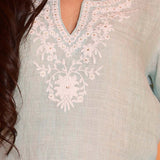 Light Blue Linen Embroidery Kurta Set With Pant