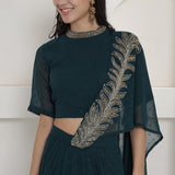 Dark Green Georgette Drape Dhoti Set