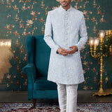 Powder Blue Art Silk Two Piece Sherwani Set